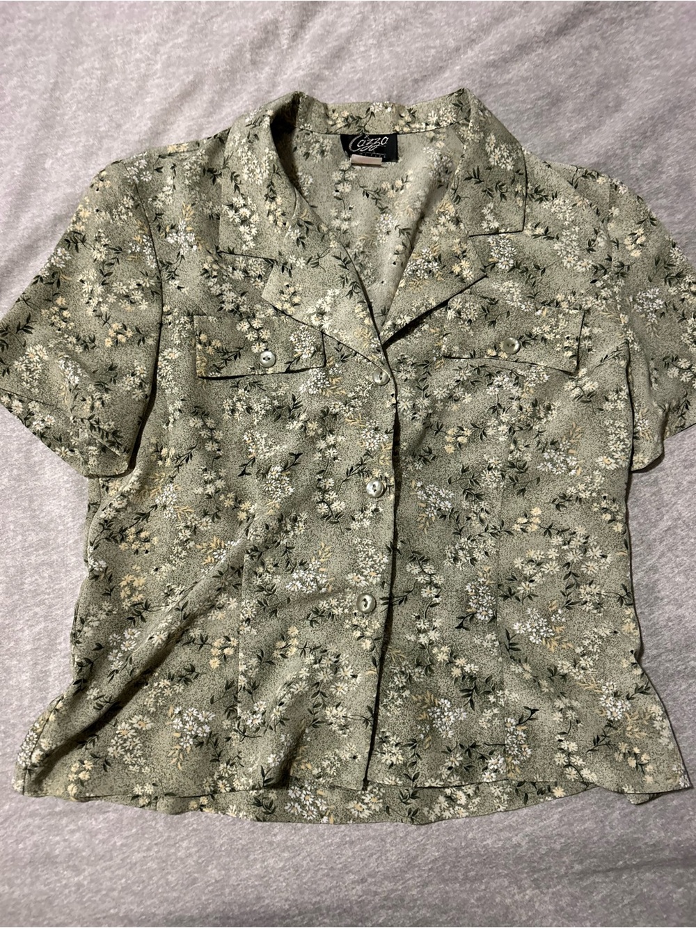 Floral Short-Sleeve Button-Up Shirt - Sage Green